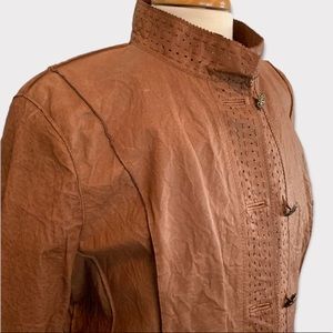 Wilson Leather Distressed Leather Jacket Hand Tooled Detail Back Tie Brown XL